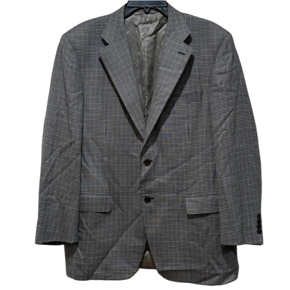 Canali Men’s 100% Wool Single Breasted Houndstooth Blazer US 44R Gray Preppy
